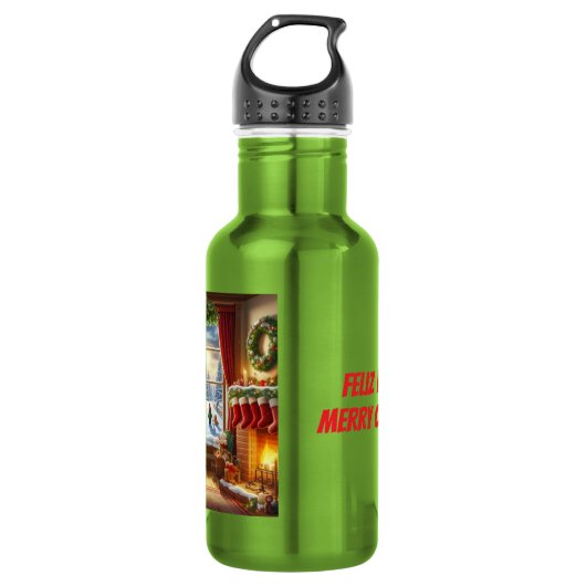 Gezellige kerstetalage waterfles (Voorkant)