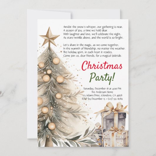 Gezellige Kerstfeest Kerstboom | Uitnodiging gedic (Voorkant)