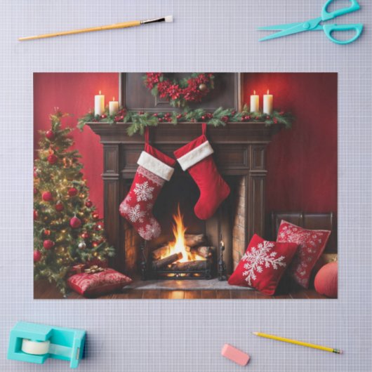 Gezellige kersthaard met kousen Decoupage Tissuepapier (Craft)