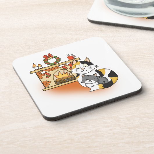 Gezellige kersthaard Moederkat met Kitten Bier Onderzetter (Linkerzijde)