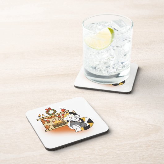 Gezellige kersthaard Moederkat met Kitten Bier Onderzetter (Rechterzijde)