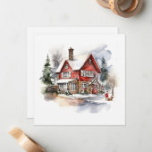 Gezellige kersthuizen met sneeuw notitiekaartje (Voorkant / Achterkant in situ)