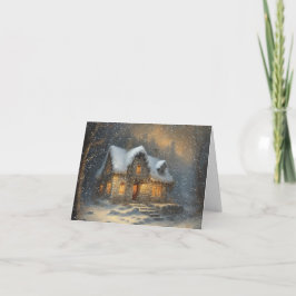 Gezellige kerstkaart met stenen huisje feestdagen kaart