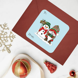 Gezellige Kerstkabouter Sneeuwman Winter Vakantie  Vierkante Sticker