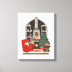 Gezellige kerstkamer scène – Warmte tijdens de fee Canvas Afdruk