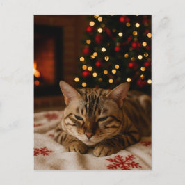Gezellige Kerstkat Ansichtkaart Bengaalse Kat Haar Briefkaart