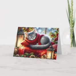 Gezellige Kerstkat Feestdagen Kaart