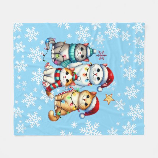 Gezellige kerstkat fleece deken (Voorkant (Horizontaal))