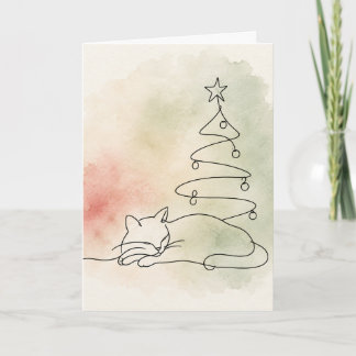 Gezellige Kerstkat – Minimalistische Kunst Waterve Kaart