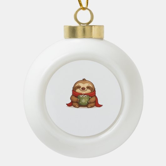 Gezellige kerstluiaard met warme chocolademelk – S Keramische Bal Ornament (Voorkant)