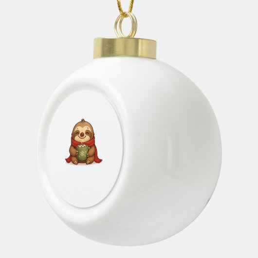 Gezellige kerstluiaard met warme chocolademelk – S Keramische Bal Ornament (Rechts)