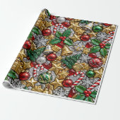 Gezellige Kerstman Boom Heet Chocolade Kerst Mosaï Cadeaupapier (Uitgerold)