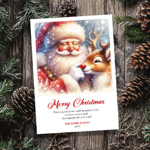 Gezellige Kerstman en Rendier Winter Kerstgroet Feestdagenkaart