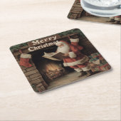  gezellige kerstman kartonnen onderzetters (Schuin)