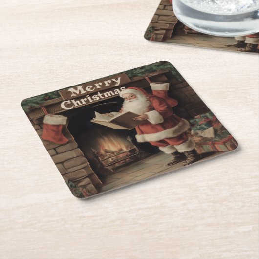  gezellige kerstman kartonnen onderzetters (Schuin)