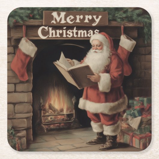  gezellige kerstman kartonnen onderzetters (Voorkant)