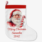 Gezellige Kerstman Minimalistische Script Letterty Grote Kerstsok (Voorkant)