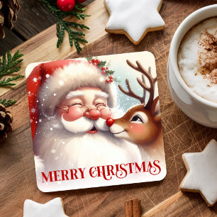 Gezellige Kerstman Rudolph Kerst Drink Onderschepp Kartonnen Onderzetters