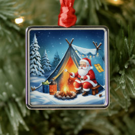 Gezellige Kerstman Winter Kampeer Avontuur Metalen Ornament