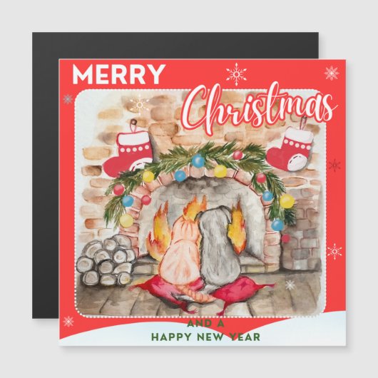 Gezellige kerstmantel met hond en kat (Voorkant / Achterkant)