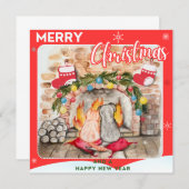 Gezellige kerstmantel met hond en kat (Voorkant / Achterkant)