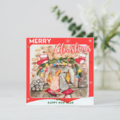 Gezellige kerstmantel met hond en kat (Staand voorkant)