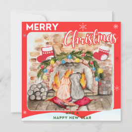 Gezellige kerstmantel met hond en kat