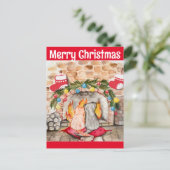 Gezellige kerstmantel met hond en kat briefkaart (Staand voorkant)