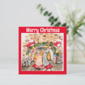 Gezellige kerstmantel met hond en kat kaart (Staand voorkant)