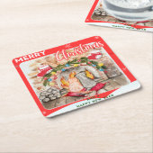 Gezellige kerstmantel met hond en kat kartonnen onderzetters (Schuin)