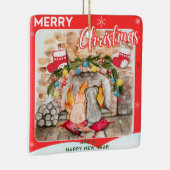 Gezellige kerstmantel met hond en kat keramisch ornament (Rechts)