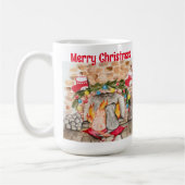 Gezellige kerstmantel met hond en kat koffiemok (Links)