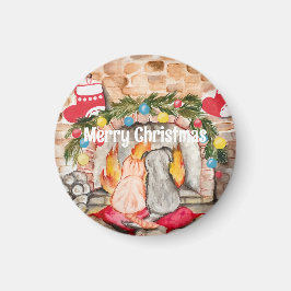 Gezellige kerstmantel met hond en kat magneet