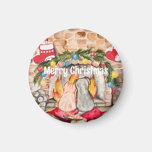 Gezellige kerstmantel met hond en kat magneet (Voorkant)