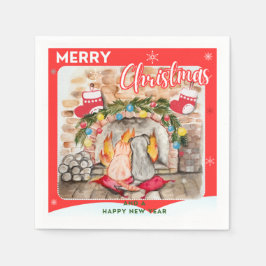 Gezellige kerstmantel met hond en kat servet