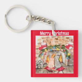 Gezellige kerstmantel met hond en kat sleutelhanger