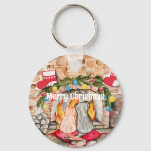 Gezellige kerstmantel met hond en kat sleutelhanger