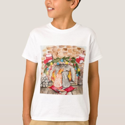 Gezellige kerstmantel met hond en kat t-shirt (Voorkant)