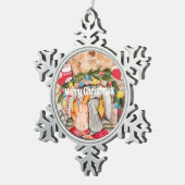 Gezellige kerstmantel met hond en kat tin sneeuwvlok ornament (Rechts)