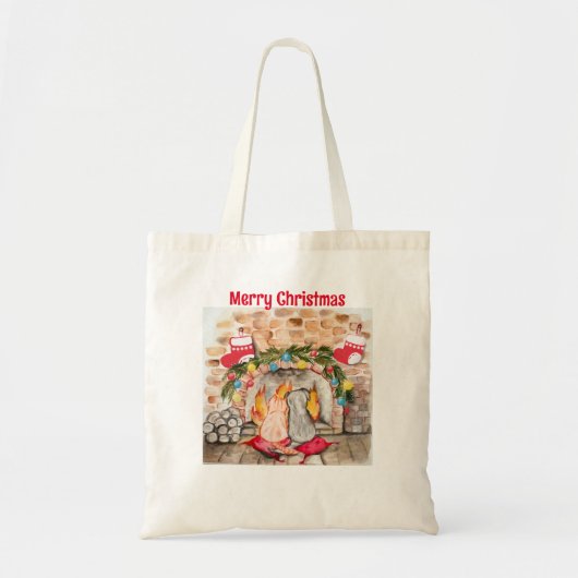 Gezellige kerstmantel met hond en kat tote bag (Voorkant)
