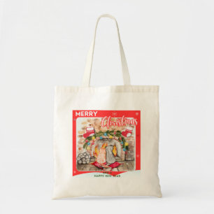Gezellige kerstmantel met hond en kat tote bag