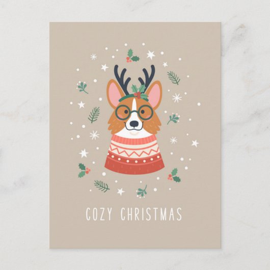 Gezellige Kerstmis Corgi Feestdagenkaart (Voorkant)