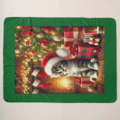 Gezellige Kerstmis Kitten grote Sherpa deken (Voorkant (horizontaal))