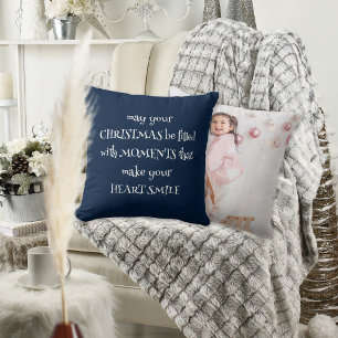 Gezellige Kerstmis Quote Foto Navy Blauw Kussen