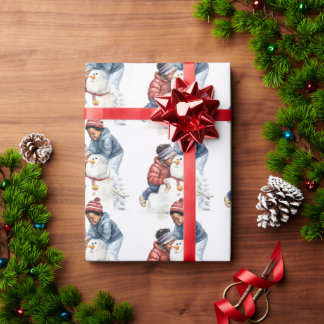 Gezellige Kerstmis Sneeuwman Cadeaupapier