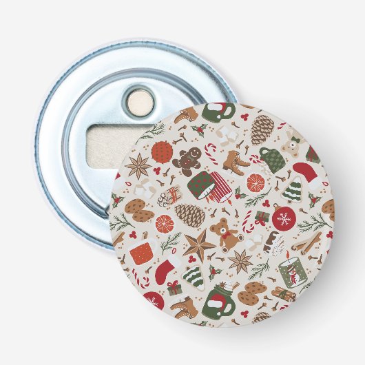 Gezellige Kerstmis & Spice Button Flesopener (Voorkant)