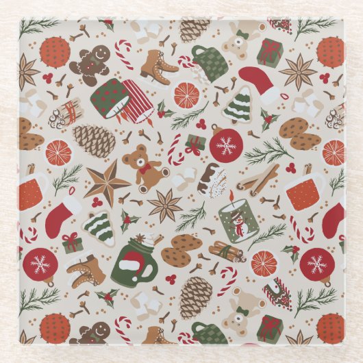 Gezellige Kerstmis & Spice Glazen Onderzetter (Voorkant)