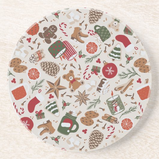 Gezellige Kerstmis & Spice Zandsteen Onderzetter (Voorkant)