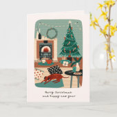 Gezellige Kerstmis thuis met de Hond Kaart (Gele Bloem)