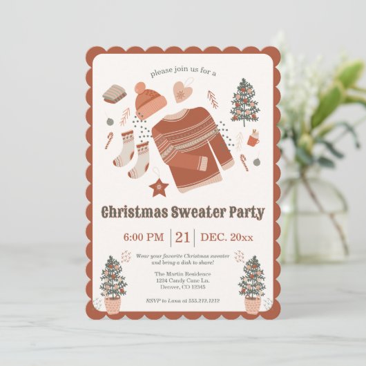 Gezellige Kerstmis Trui Party Uitnodiging (Staand voorkant)